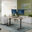 lowered desk in reclaimed wood finish in a home office setting